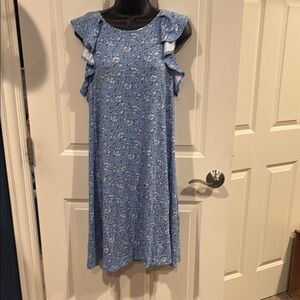 Loft medium Blue Floral Ruffle shoulder Dress - NWT